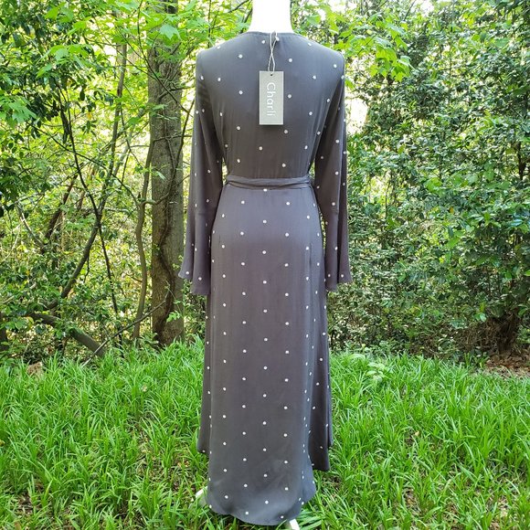 CHARLI Embroidered Crepe Wrap Dress in Gray Size 10 - Picture 13 of 15